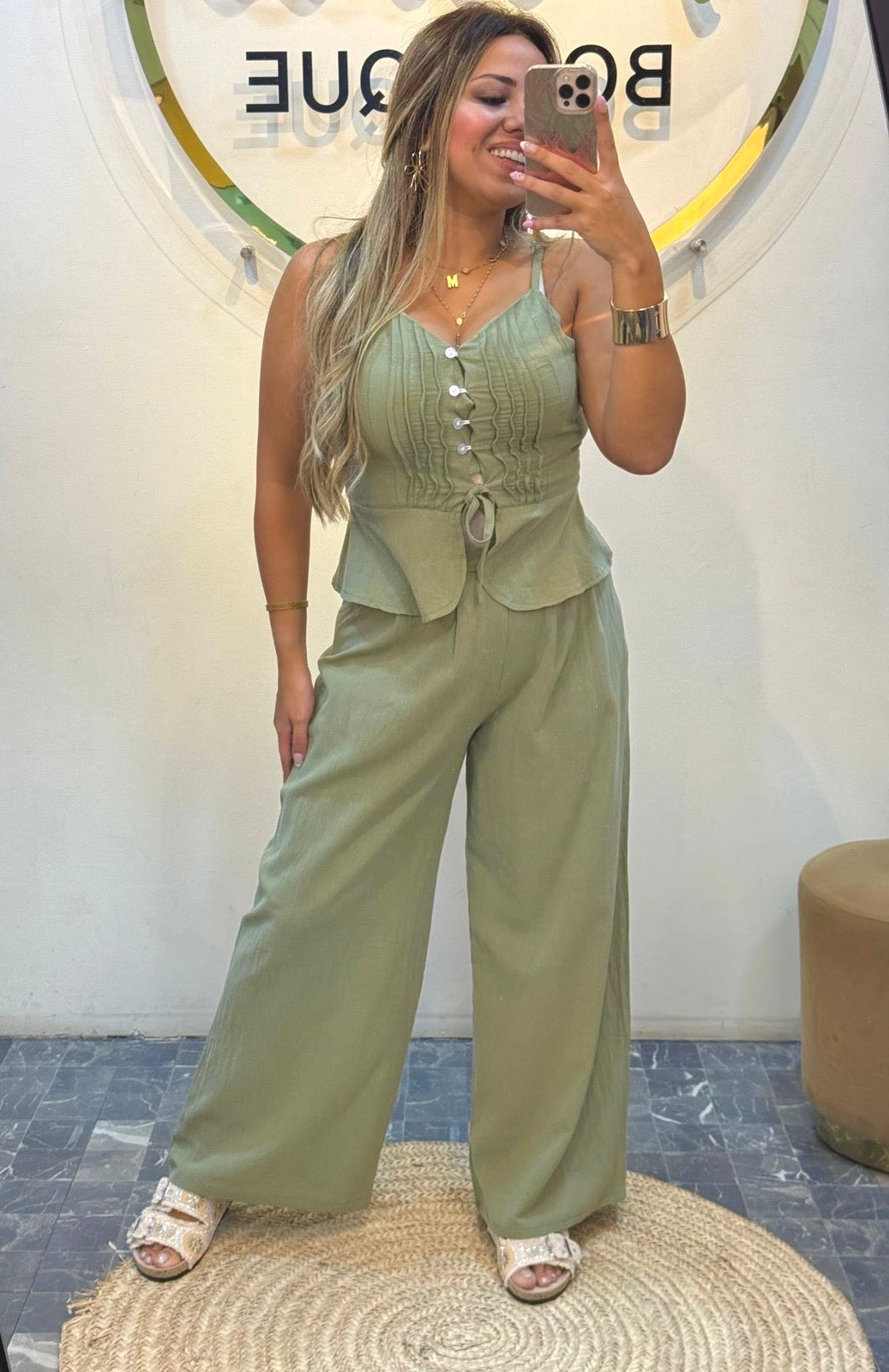 Set pant and vest with button pw