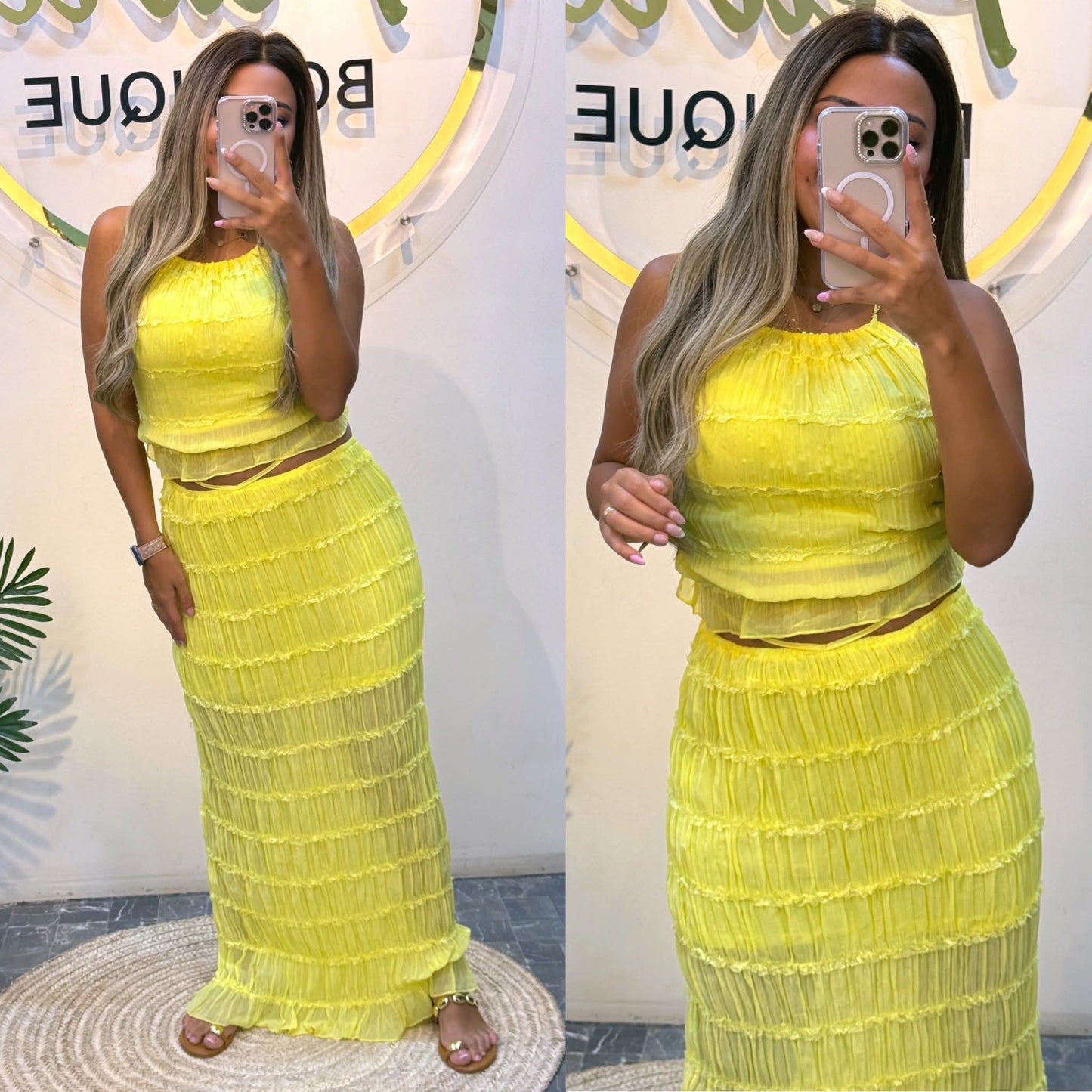 Dress set lace trim halter backless