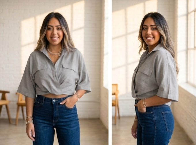 Blouse with two buckets 207 pw 26