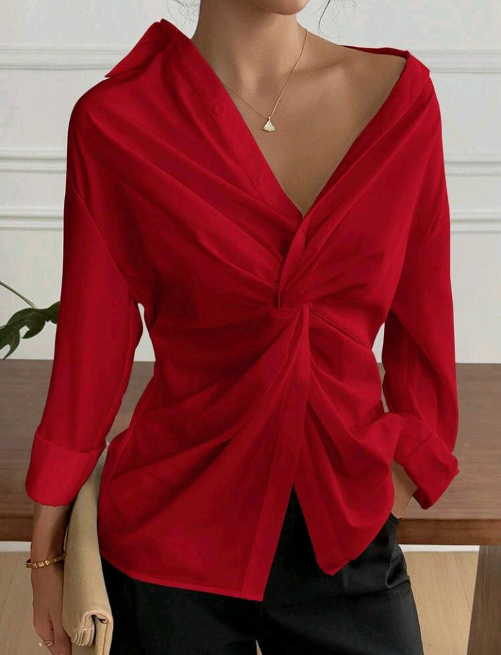 Blouse red v neck 9235 h sh