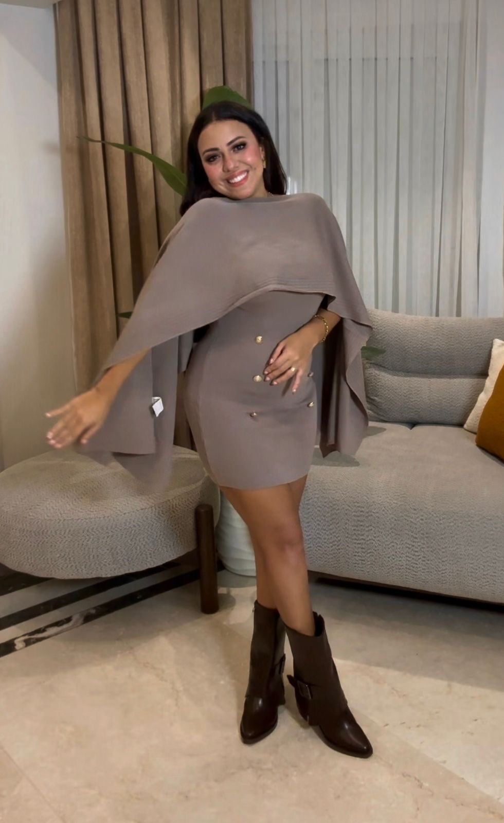 Dress with poncho cape sh