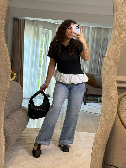 Blouse round neck down ruffle 1950 sh