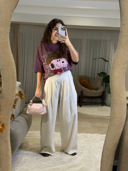 Wide pant stretch kemr white&black pw26