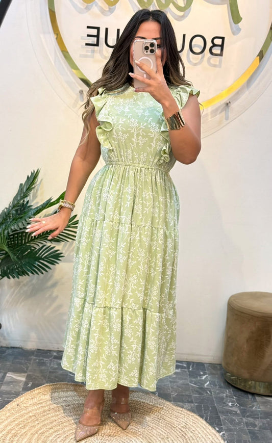 Dress side ruffle embroidered pw