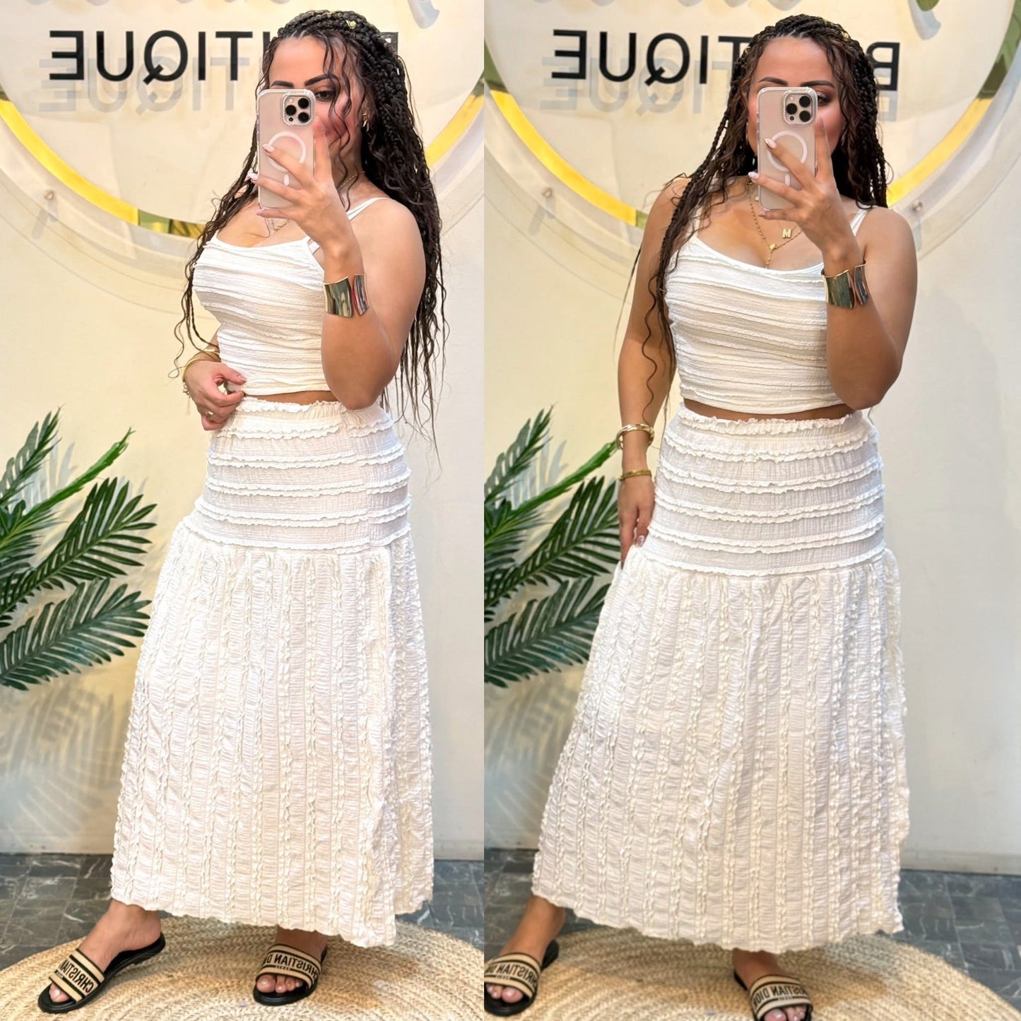 White elegant ruffle edge skirt 2pcs