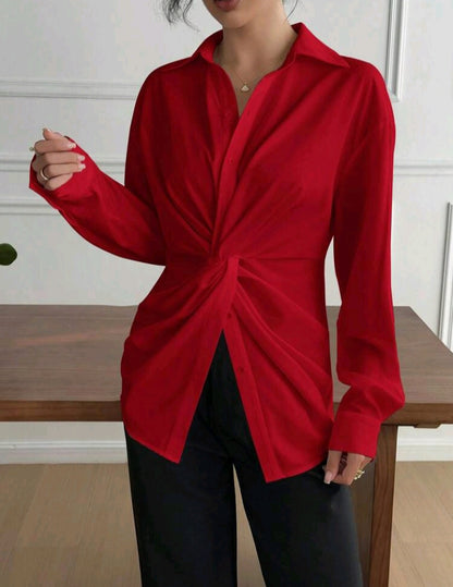 Blouse red v neck 9235 h sh