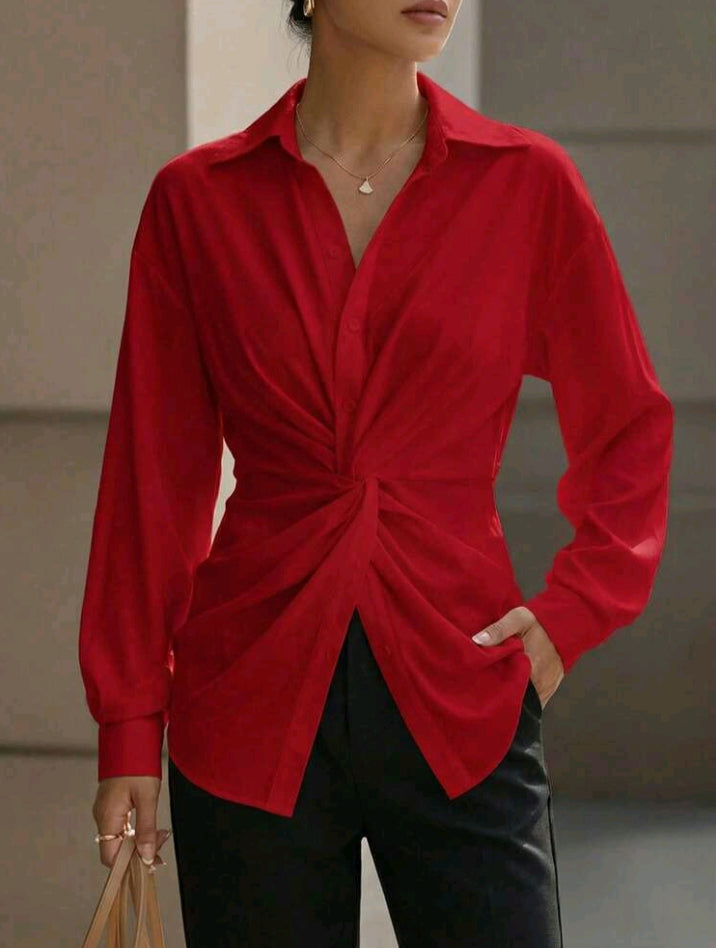 Blouse red v neck 9235 h sh