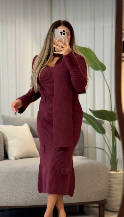 Dress triko flower with scarf pw