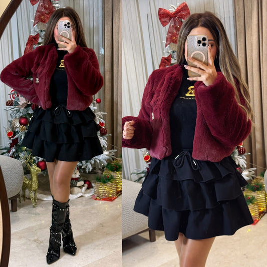 Jacket short fur with gold accessories 26 pw