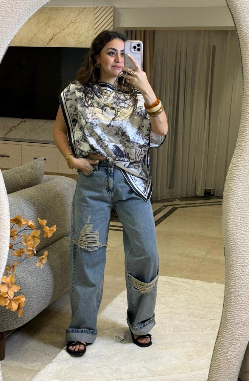 Denim wide cutting pant 295