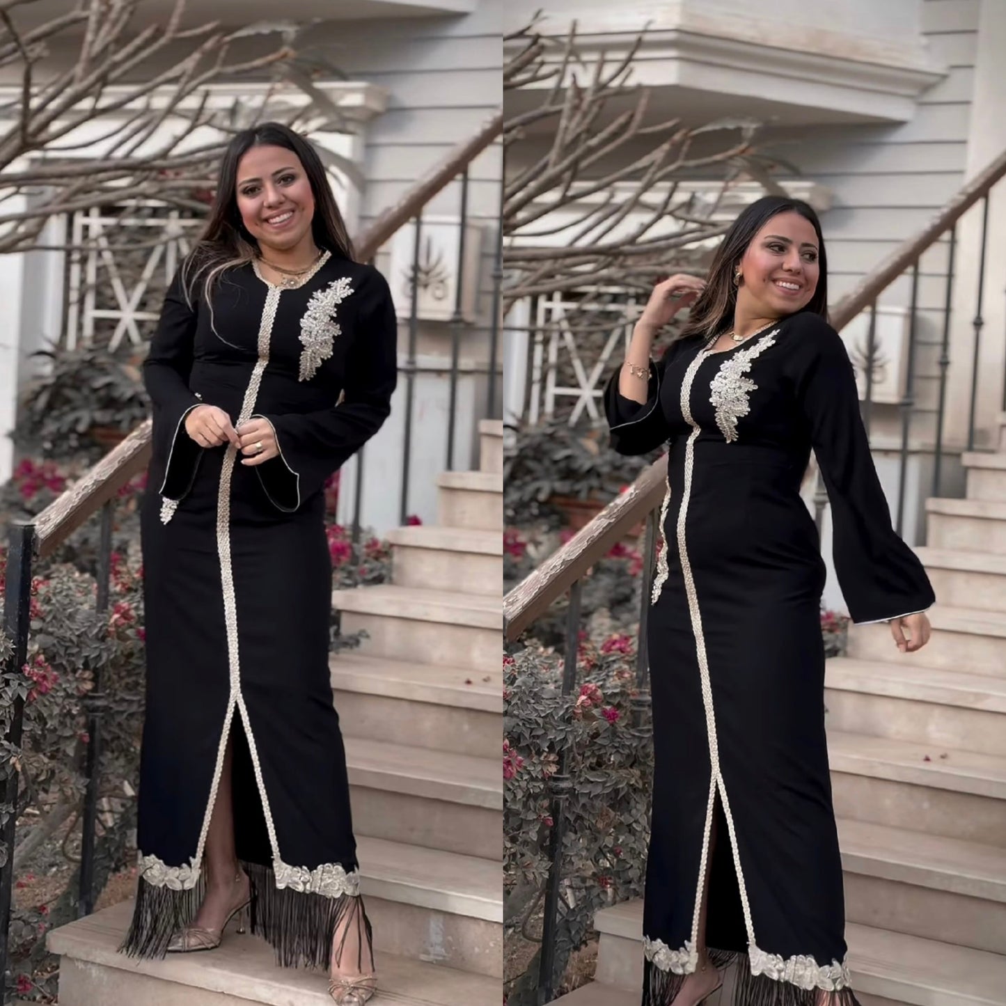 Black abaya with gold pw