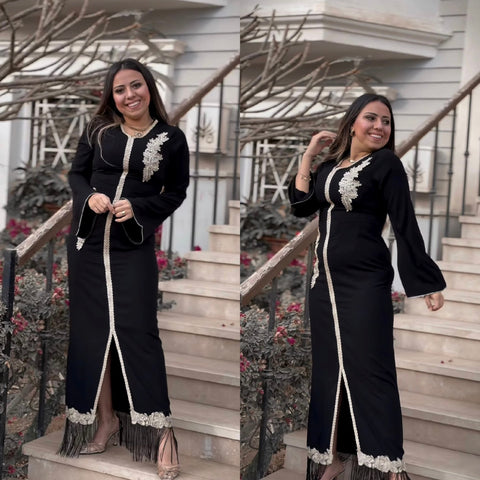 Black abaya with gold pw