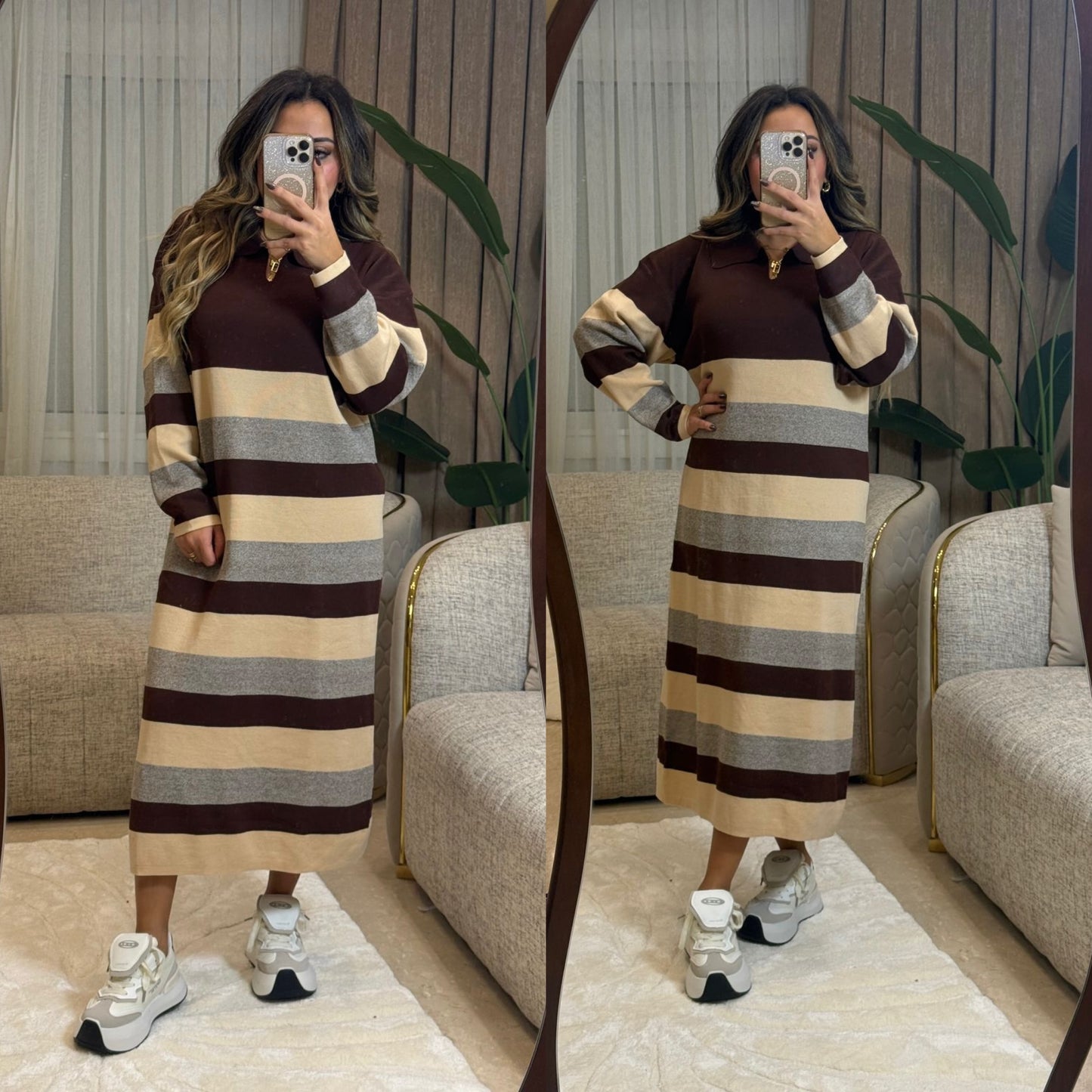 Dress brown collar striped 26 sh