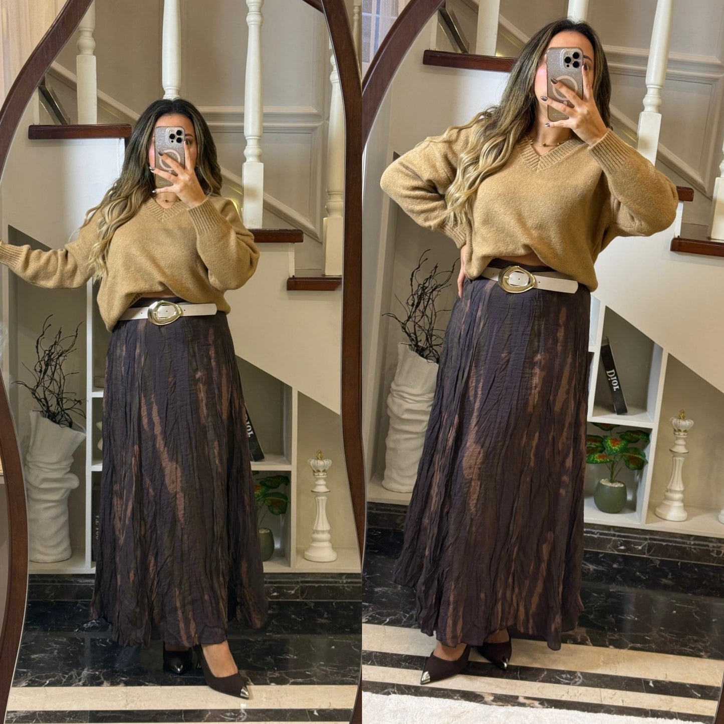 Long skirt with belt