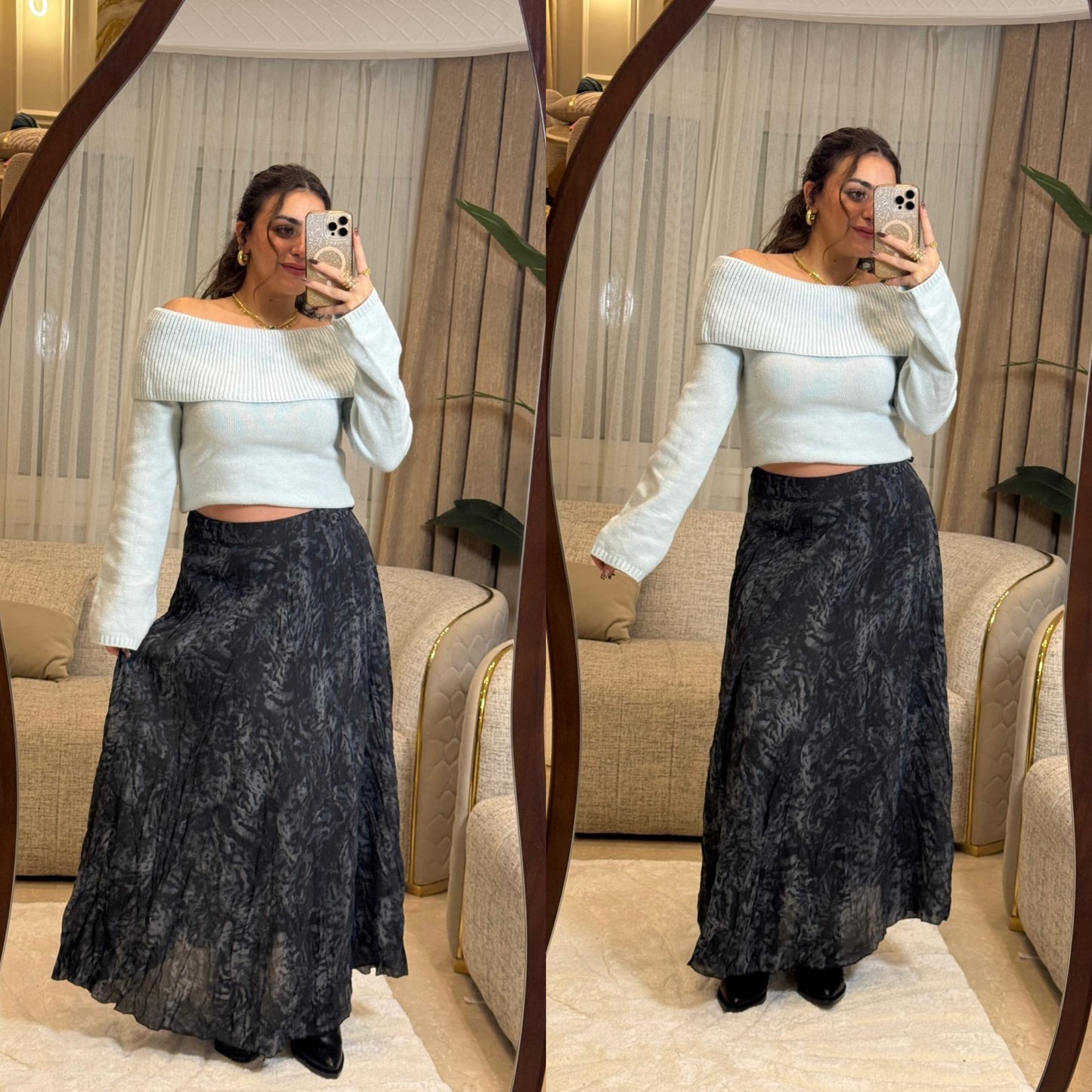 Long skirt with belt